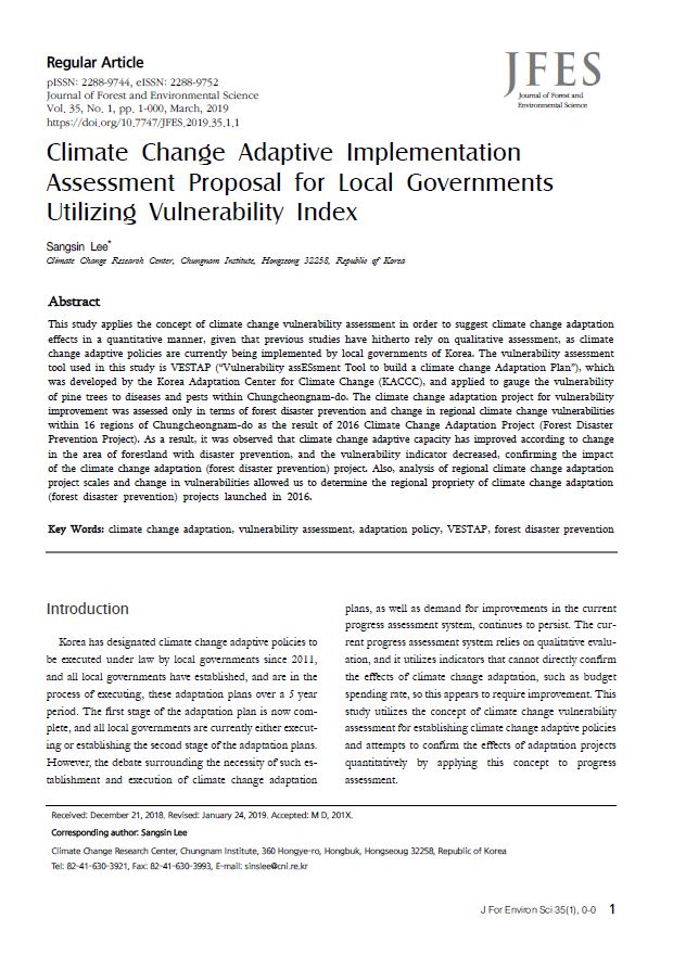 Climate Change Adaptive Implementation Assessment Proposal for Local Governments Utilizing Vulnerability Index