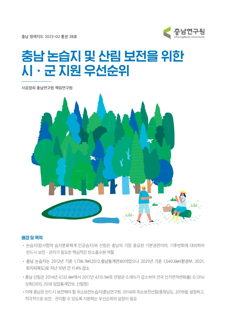 충남 논습지 및 산림 보전을 위한  시ㆍ군 지원 우선순위